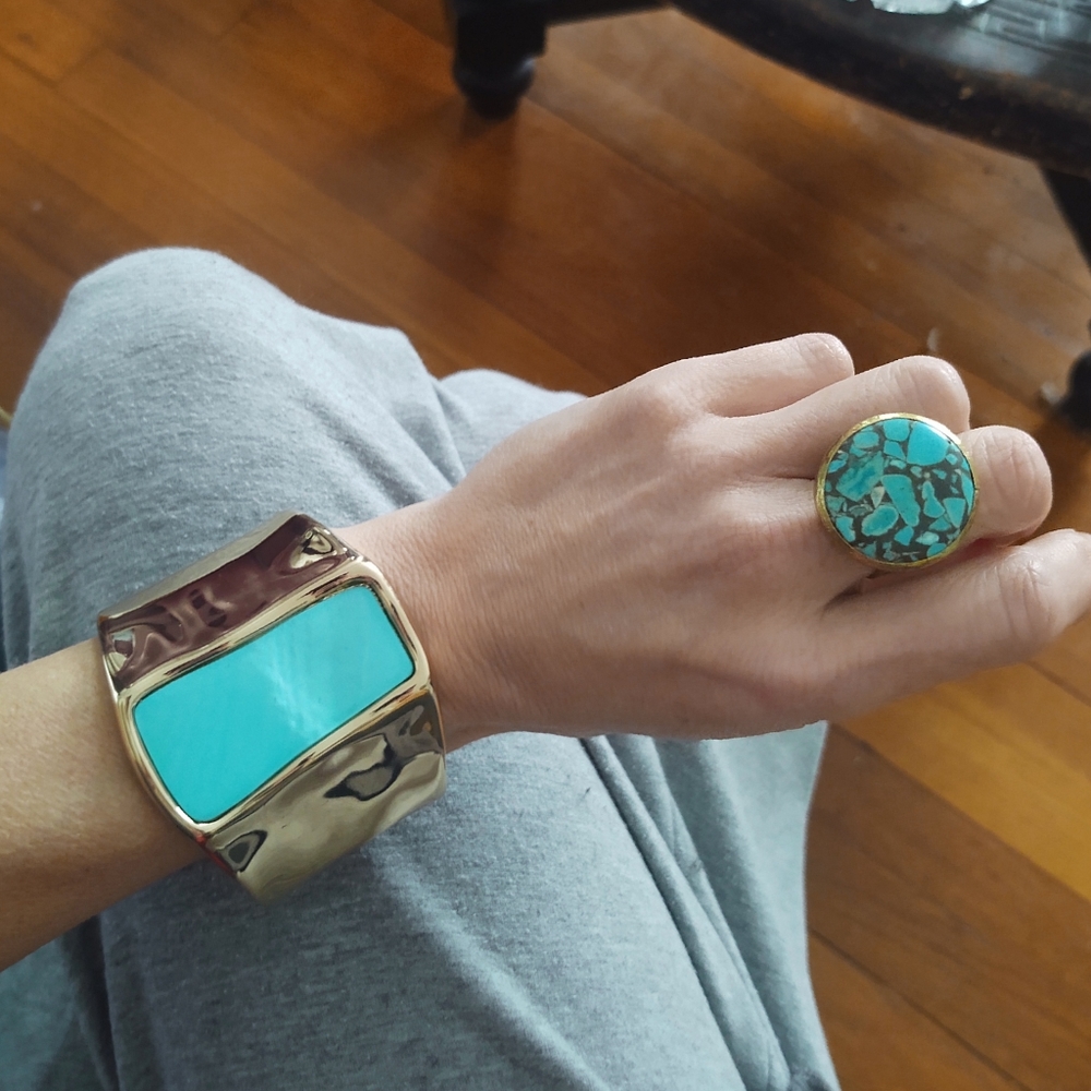 Robert Lee Morris Gold Turquoise Clamper Bracelet